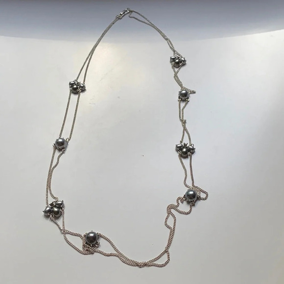 Monet pearl stone gam necklace‎ 18 inches long silver look chain clasp - Picture 1 of 5